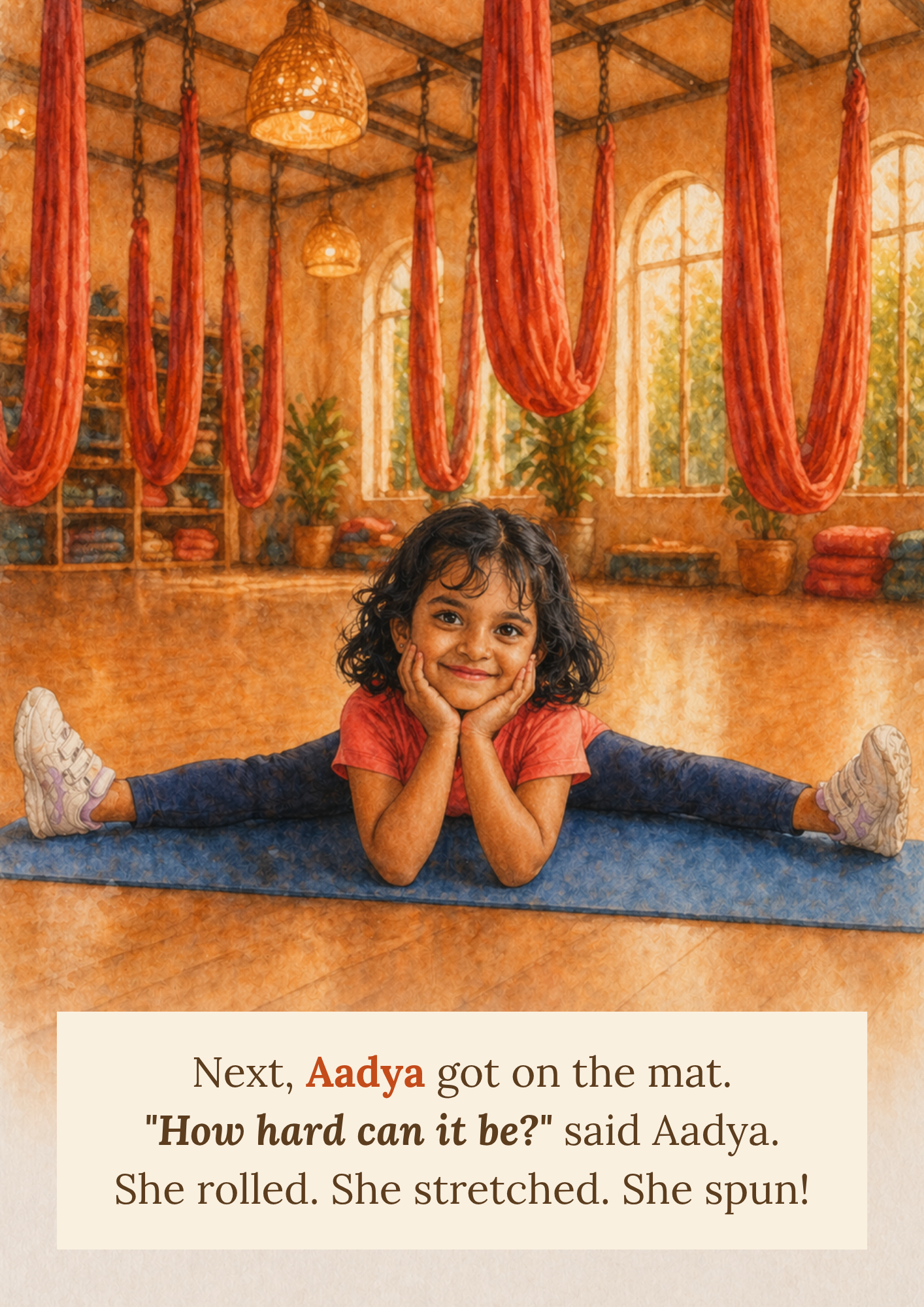 Preview page from Aadya Defies Gravity showing Aadya in a warm studio setting
