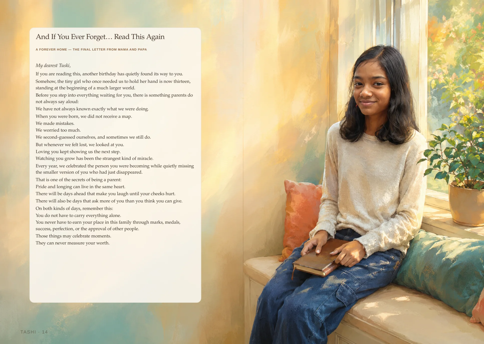 Opening spread of the forever letter from the parents