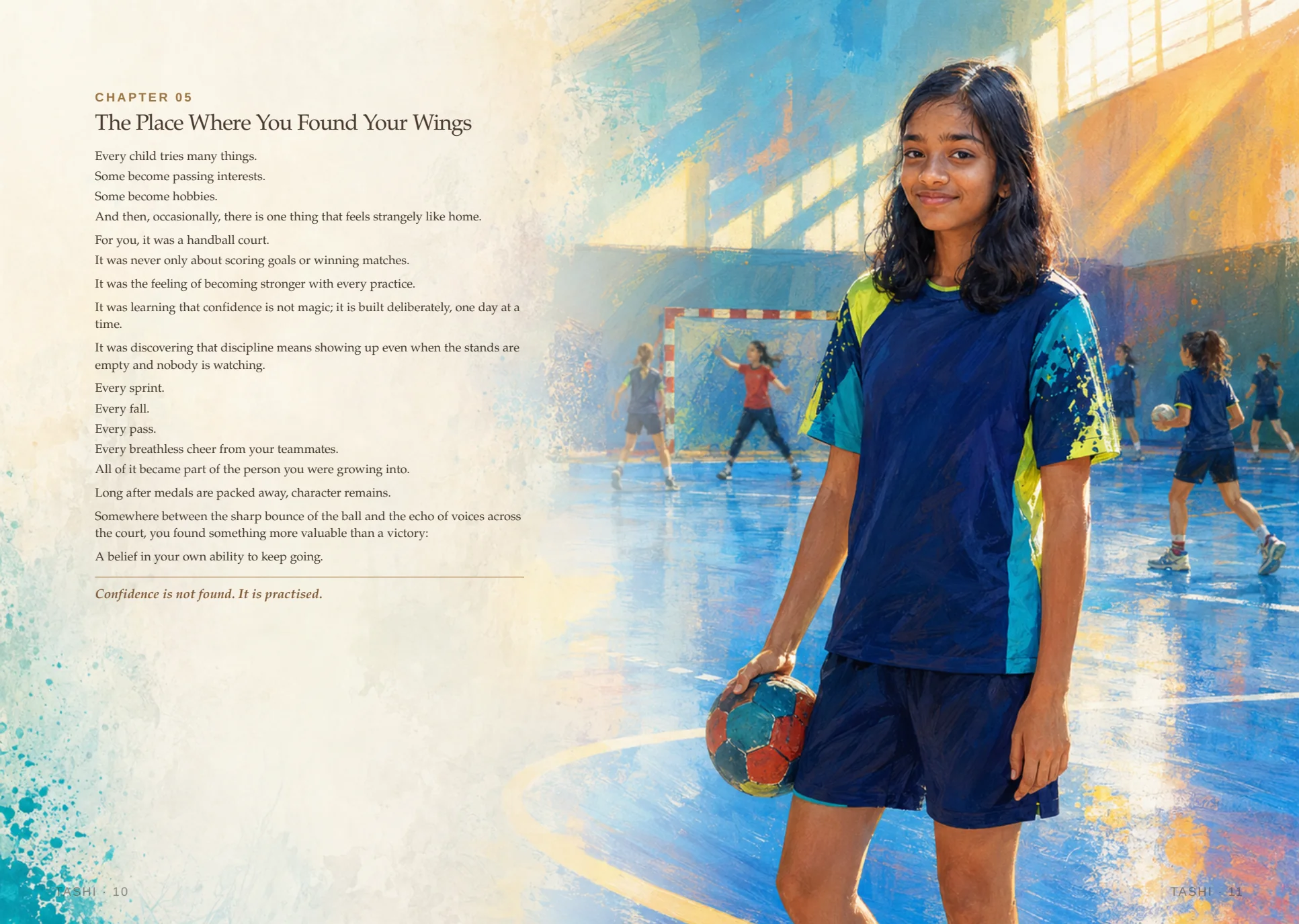 A complete book spread celebrating sport and personal achievement