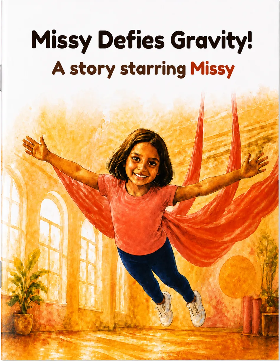 Missy Defies Gravity personalised stapled book cover